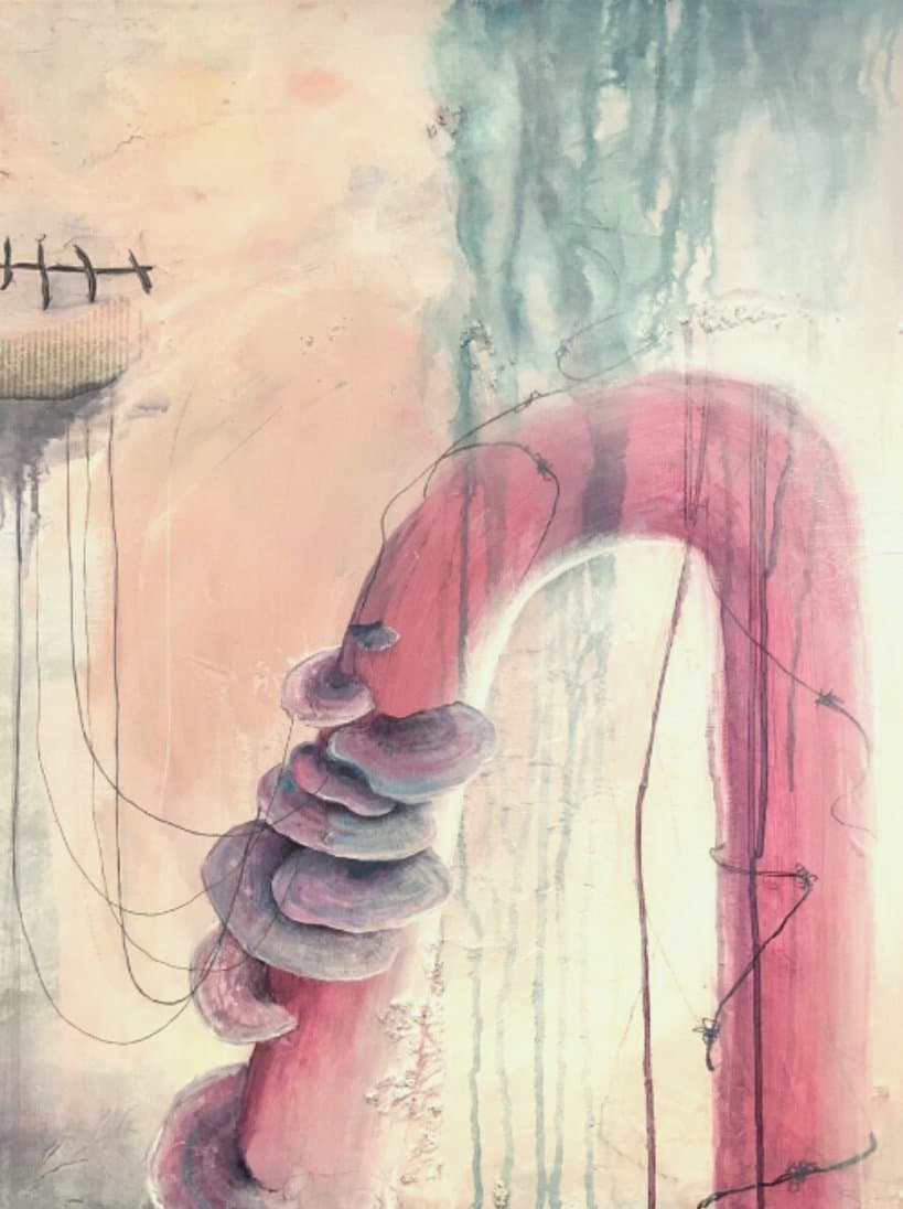 Painting by Mieke Fleurackers with a pink arch