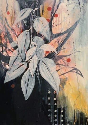 Painting by Mieke Fleurackers of white leaves