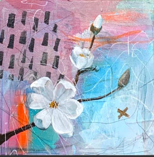Painting by Mieke Fleurackers of blossom