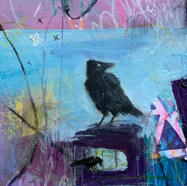 Painting by Mieke Fleurackers of a crow